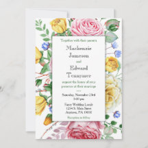 Invitación a la boda floral de rosas amarillas ros