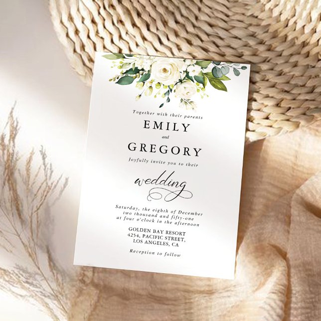 Invitación a la boda floral de rosas blancas (Subido por el creador)