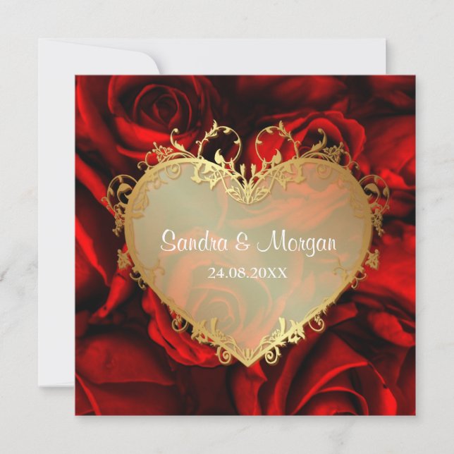 Invitación a la boda floral de Rosas Rojas (Anverso)