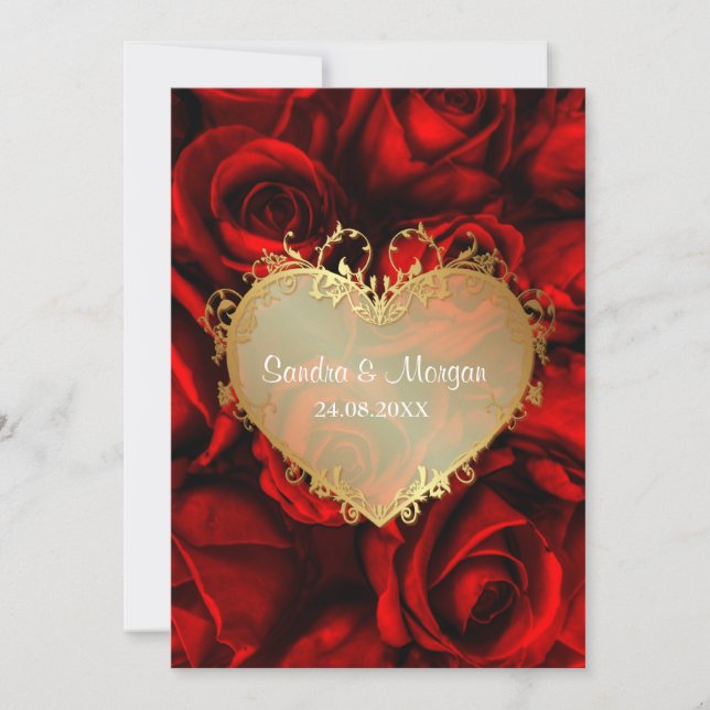 Invitación a la boda floral de Rosas Rojas (Anverso)