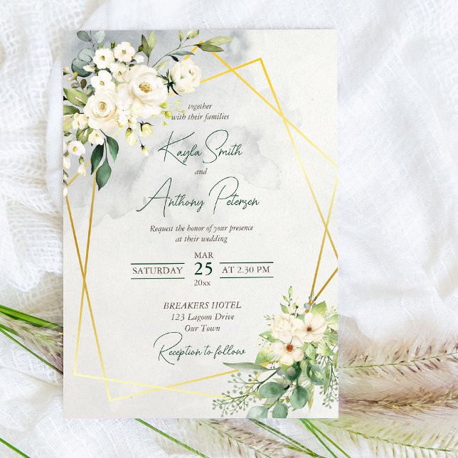 Invitación a la boda floral de rosas verdes blanco (Subido por el creador)