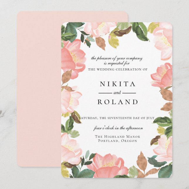 Invitación a la boda floral de Rubor Garden (Anverso / Reverso)