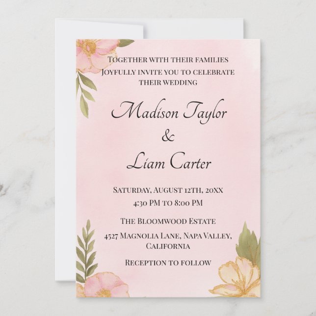 Invitación a la boda floral de Rubor simple (Anverso)
