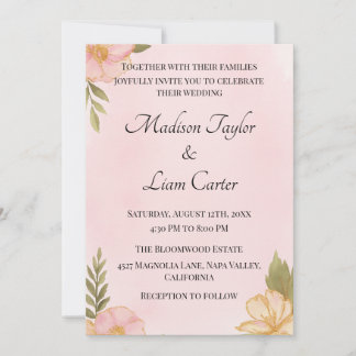 Invitación a la boda floral de Rubor simple