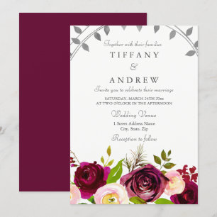 Invitación a la boda floral de Rubor y Borgoña