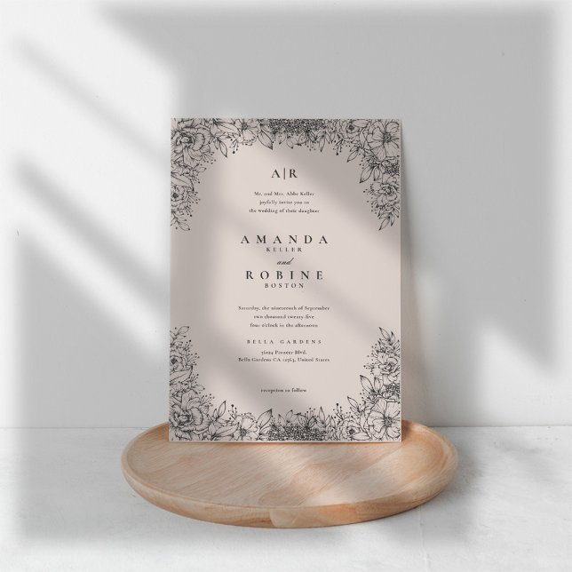 Invitación a la boda floral de Rubor y Brown (Subido por el creador)