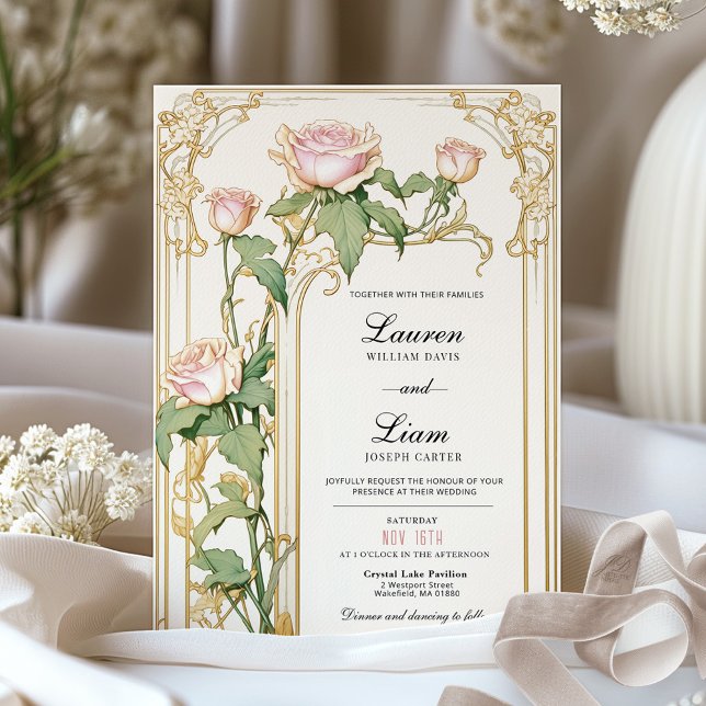 Invitación a la boda floral de Rubor y oro (Subido por el creador)