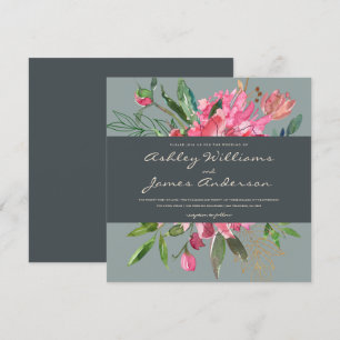 Invitación a la boda floral de Ruby Peony   Cuadra