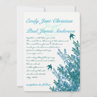 Invitación a la boda floral de Serenity Blue y Aqu