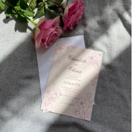 Invitación a la boda floral de tela rosada
