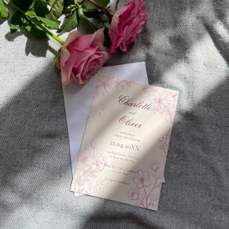 Invitación a la boda floral de tela rosada