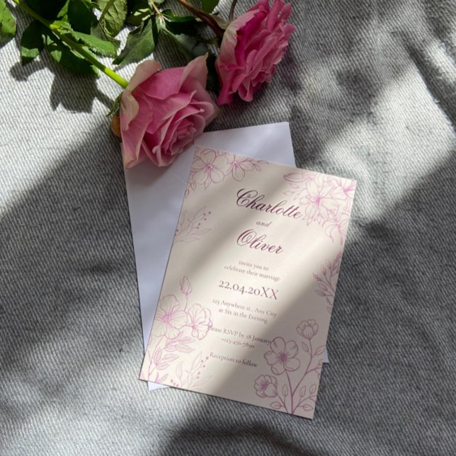 Invitación a la boda floral de tela rosada (Subido por el creador)