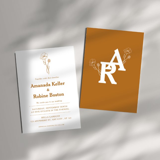 Invitación a la boda floral de Terracota simple (Subido por el creador)