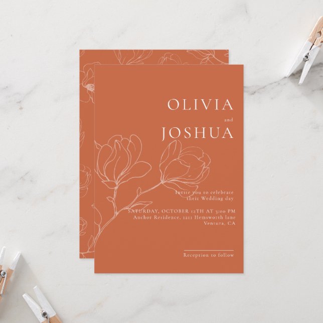 Invitación a la boda floral de Terracotta Boho (Anverso/Reverso In Situ)