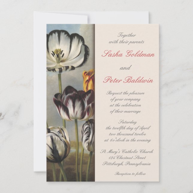 Invitación a la boda floral de Tulips (Anverso)
