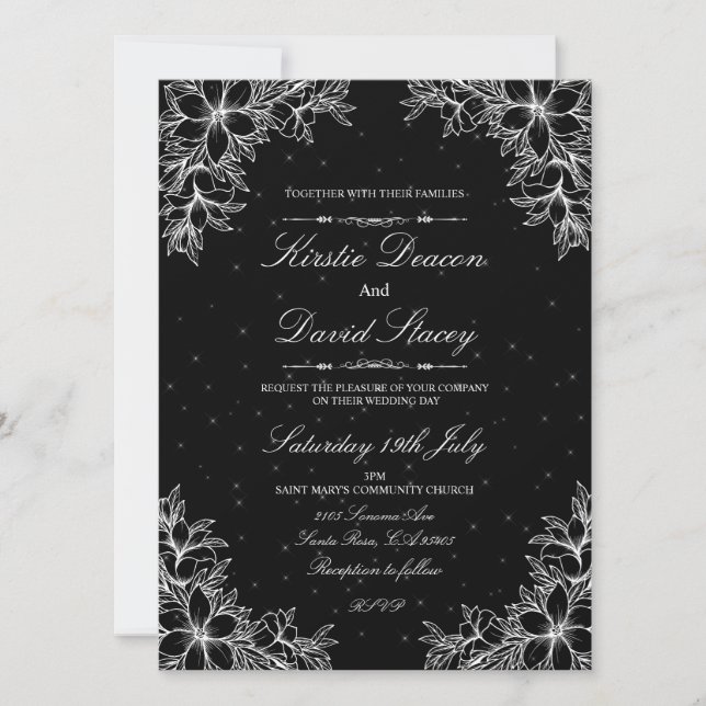 Invitación a la boda floral de un Ornato Blanco (Anverso)