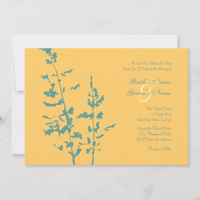 Invitación a la boda floral de un país verde azula (Anverso)