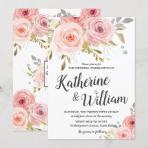 Invitación a la boda floral de venado rosa Rubor