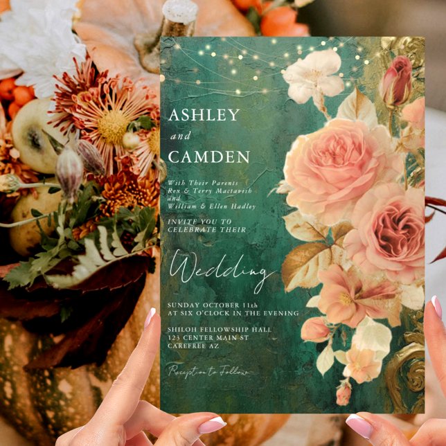 Invitación a la boda floral de venado verde esmera (Subido por el creador)