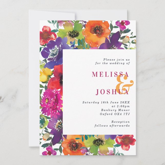 Invitación a la Boda Floral de Verano Negrita y Co (Anverso)