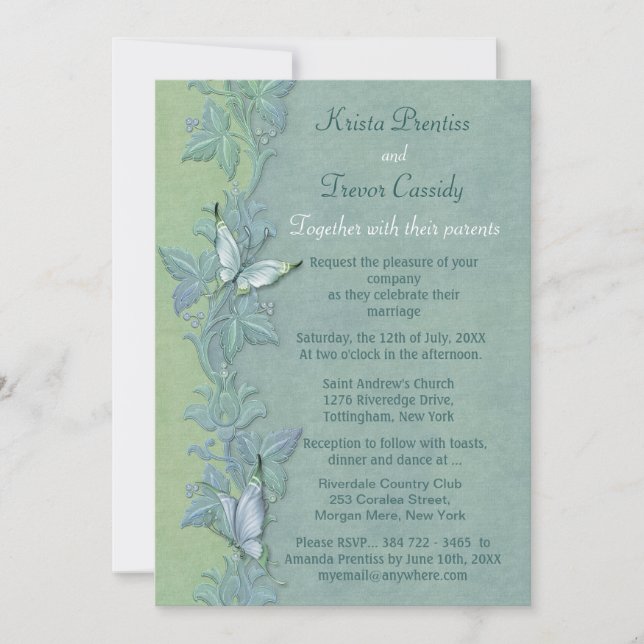 Invitación a la boda floral de vuelo de mariposa (Anverso)