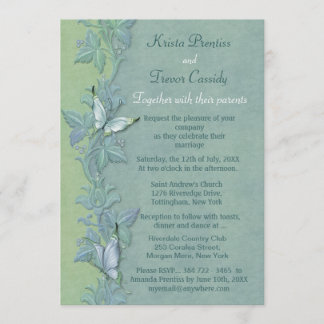 Invitación a la boda floral de vuelo de mariposa