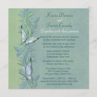 Invitación a la boda floral de vuelo de mariposa