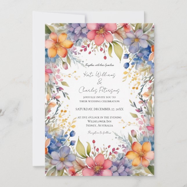 Invitación a la boda floral de Wildflower boho mod (Anverso)