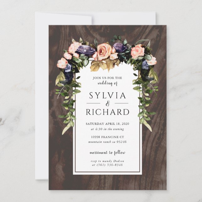 Invitación a la boda floral de Woodland (Anverso)