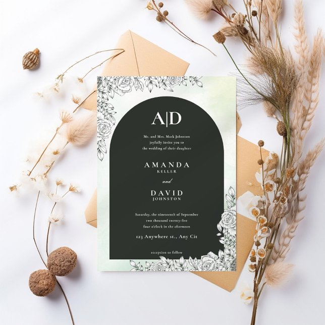 Invitación a la boda floral del Arco Negro moderno (Subido por el creador)