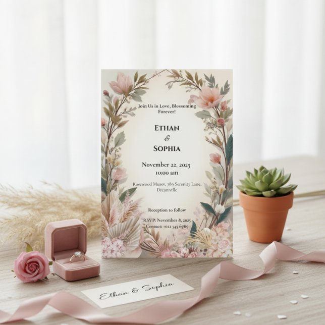 Invitación a la boda floral del boho rosado de Rub (Subido por el creador)