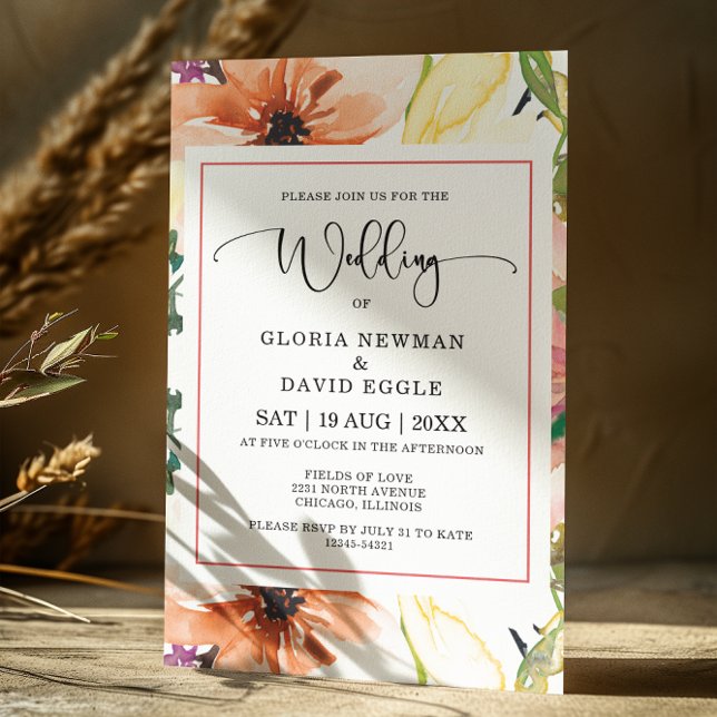 Invitación a la boda floral del Naranja de primave (Subido por el creador)