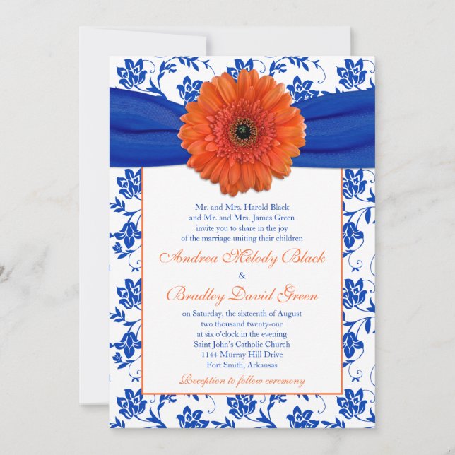 Invitación a la boda floral del naranja Gerber Cob (Anverso)