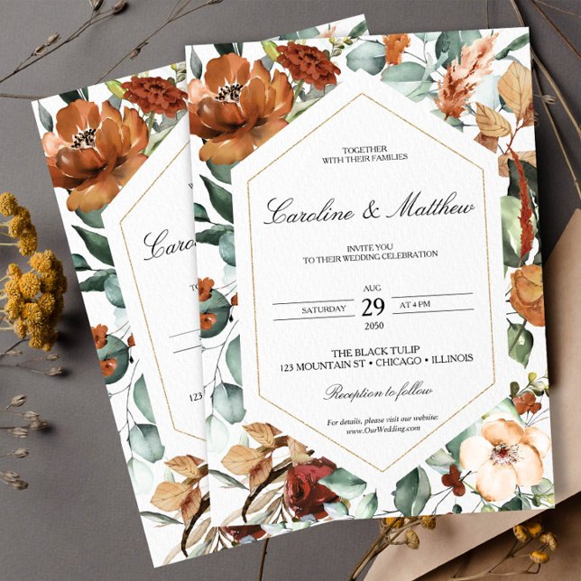 Invitación a la boda floral del Naranja quemado po (Subido por el creador)