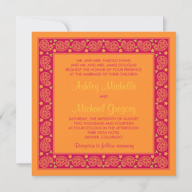 Invitación a la boda floral del Naranja rosado Pai (Anverso)