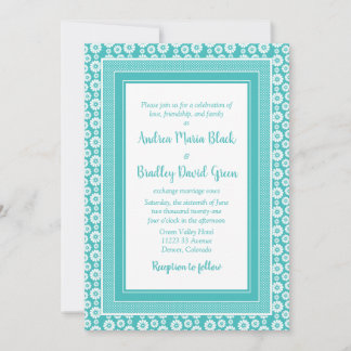 Invitación a la boda floral del patrón blanco azul