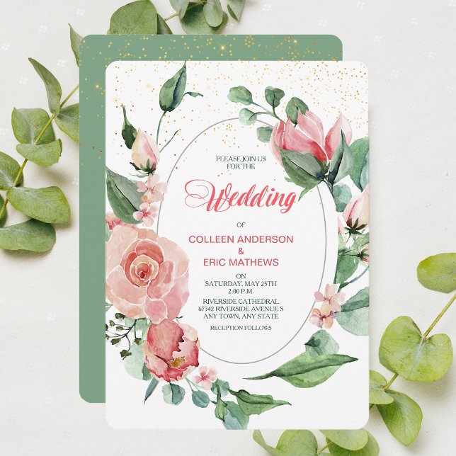 Invitación a la boda floral del Rosa verde rosa co (Subido por el creador)