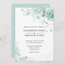 Invitación a la boda floral del sabio turquesa