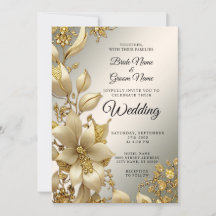 Invitación a la Boda Floral Dorada