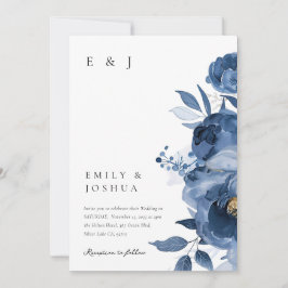 Invitación a la boda floral Dusky Blue Gold