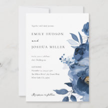 Invitación a la boda floral Dusky Blue Gold