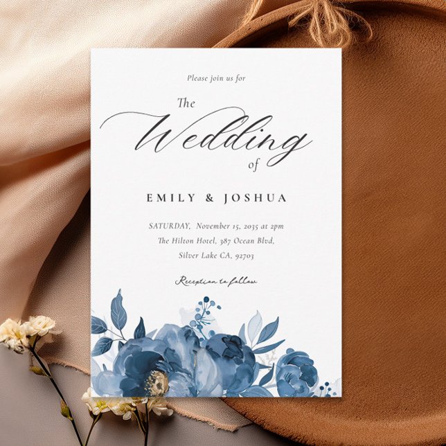 Invitación a la boda floral Dusky Blue Gold (Subido por el creador)