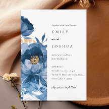 Invitación a la boda floral Dusky Blue Gold