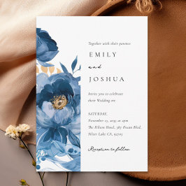 Invitación a la boda floral Dusky Blue Gold