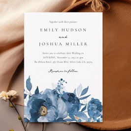 Invitación a la boda floral Dusky Blue Gold