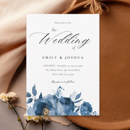 Invitación a la boda floral Dusky Blue Gold