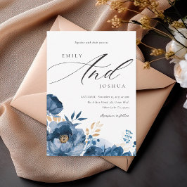 Invitación a la boda floral Dusky Blue Gold