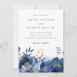 Invitación a la boda floral Dusky Blue Gold