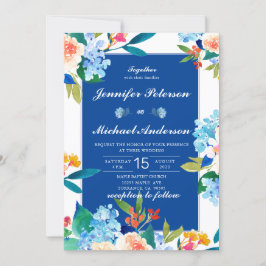 Invitación a la boda floral Dusty Blue & Peach