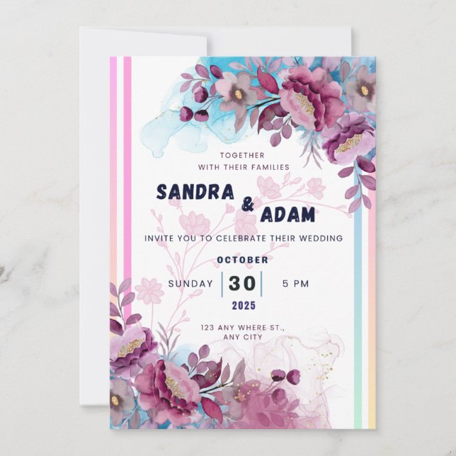 Invitación a la boda floral | Editab Romantic Gard (Anverso)